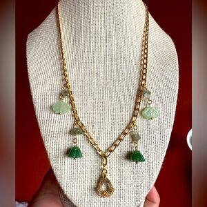 Jade Charm & Amazonite Crystal Gold Necklace